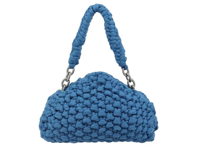 Borsa BOTTEGA VENETA Top Handle Bag in jersey di cotone blu argento Auth 185557A - vista 2