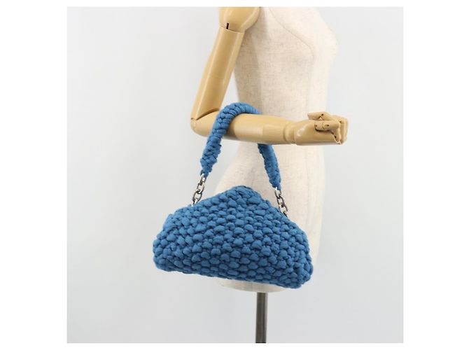 Borsa BOTTEGA VENETA Top Handle Bag in jersey di cotone blu argento Auth 185557A - vista 20