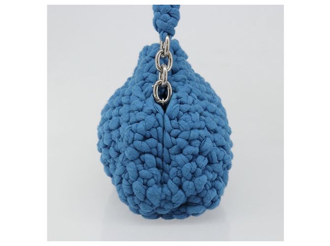 Borsa BOTTEGA VENETA Top Handle Bag in jersey di cotone blu argento Auth 185557A - vista 3