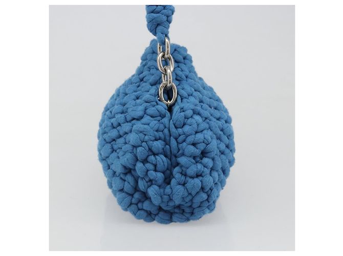 Borsa BOTTEGA VENETA Top Handle Bag in jersey di cotone blu argento Auth 185557A - vista 4