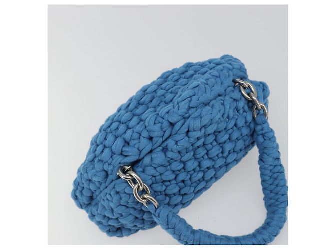 Borsa BOTTEGA VENETA Top Handle Bag in jersey di cotone blu argento Auth 185557A - vista 6