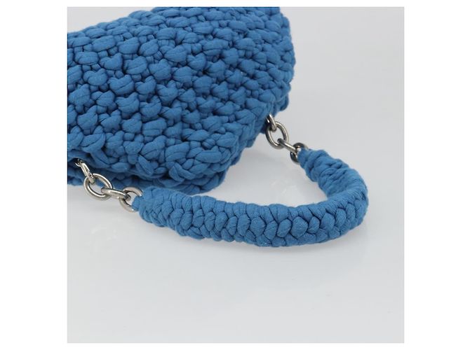 Borsa BOTTEGA VENETA Top Handle Bag in jersey di cotone blu argento Auth 185557A - vista 7