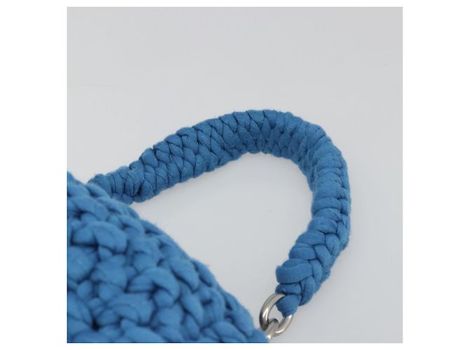 Borsa BOTTEGA VENETA Top Handle Bag in jersey di cotone blu argento Auth 185557A - vista 8