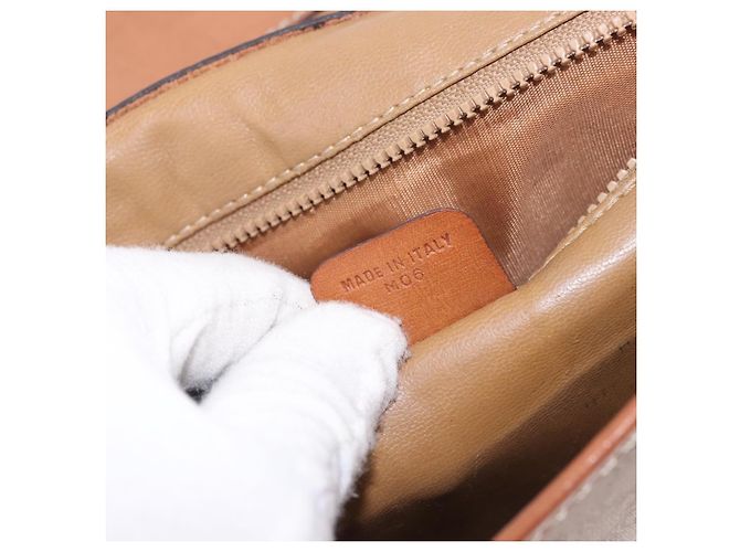 Céline Bolsa de Ombro CELINE Macadam Canvas PVC Couro Bege Ouro Auth 187364 Dourado - vista 12