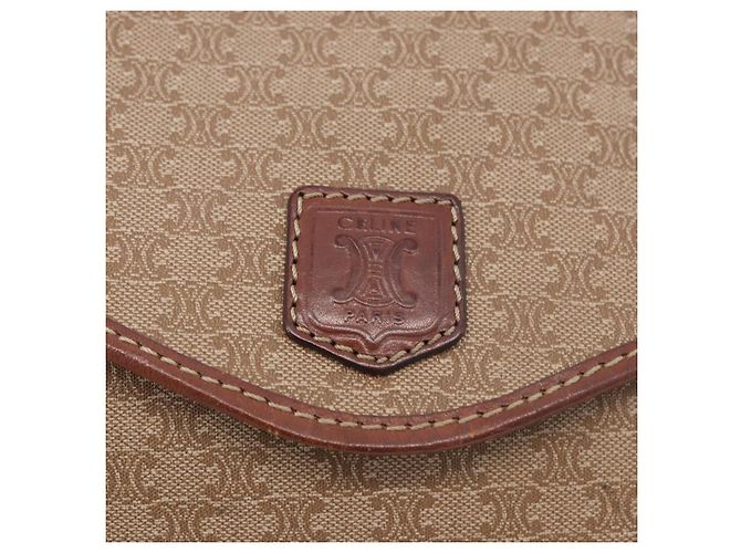 Céline Bolsa de Ombro CELINE Macadam Canvas PVC Couro Bege Ouro Auth 187364 Dourado - vista 17