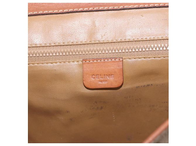 Céline Bolsa de Ombro CELINE Macadam Canvas PVC Couro Bege Ouro Auth 187364 Dourado - vista 18