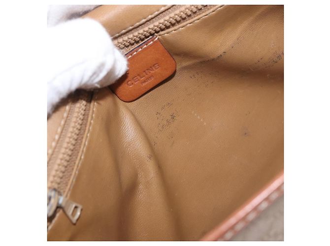 Céline Bolsa de Ombro CELINE Macadam Canvas PVC Couro Bege Ouro Auth 187364 Dourado - vista 19