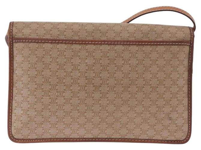 Céline Bolsa de Ombro CELINE Macadam Canvas PVC Couro Bege Ouro Auth 187364 Dourado - vista 2