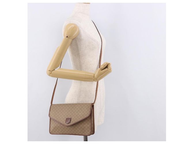 Céline Bolsa de Ombro CELINE Macadam Canvas PVC Couro Bege Ouro Auth 187364 Dourado - vista 24