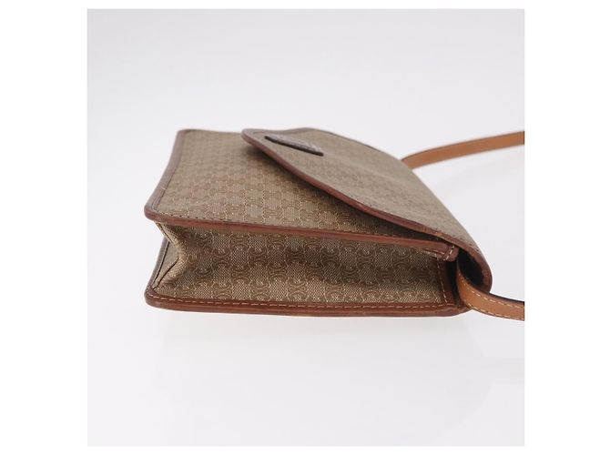 Céline Bolsa de Ombro CELINE Macadam Canvas PVC Couro Bege Ouro Auth 187364 Dourado - vista 3