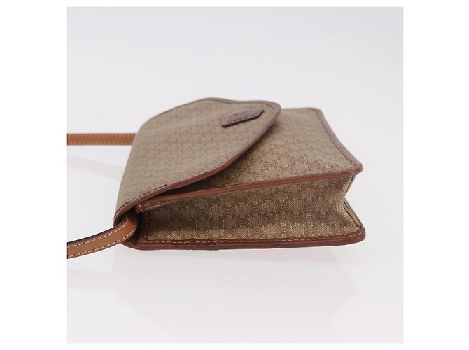 Céline Bolsa de Ombro CELINE Macadam Canvas PVC Couro Bege Ouro Auth 187364 Dourado - vista 4
