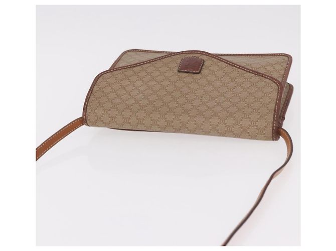 Céline Bolsa de Ombro CELINE Macadam Canvas PVC Couro Bege Ouro Auth 187364 Dourado - vista 6