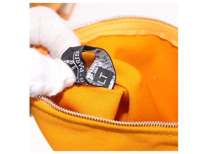 Hermès HERMES Cannes PM Handtasche Canvas Gelb Silber Authentisch 186325A - Ansicht 12