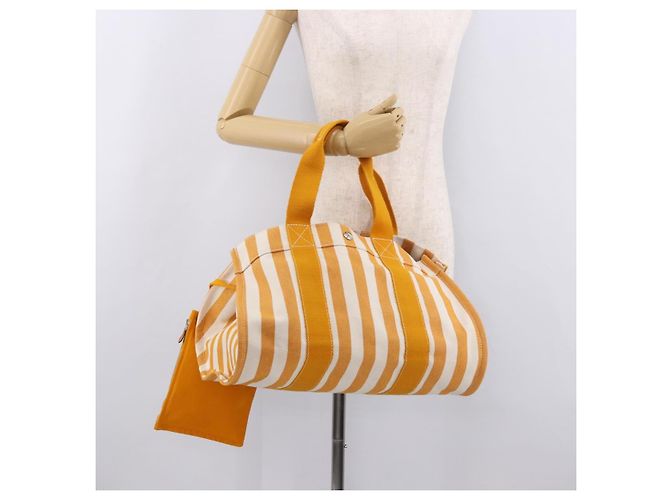 Hermès HERMES Cannes PM Handtasche Canvas Gelb Silber Authentisch 186325A - Ansicht 23