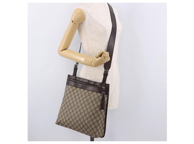 Borsa a Spalla GUCCI GG Supreme PVC Beige Argento 92560 Auth 186848 - vista 24