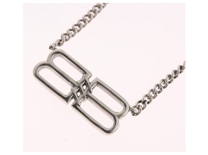 Collana BALENCIAGA BB Icon metallo Silver tone Auth 186316A - vista 10