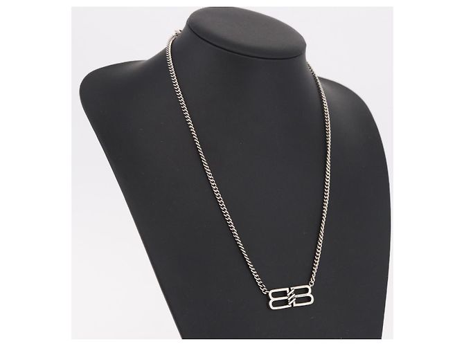 Collana BALENCIAGA BB Icon metallo Silver tone Auth 186316A - vista 16