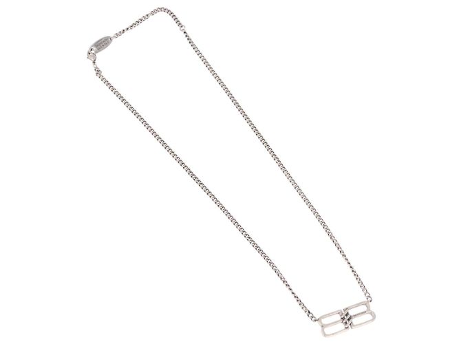Collana BALENCIAGA BB Icon metallo Silver tone Auth 186316A - vista 2