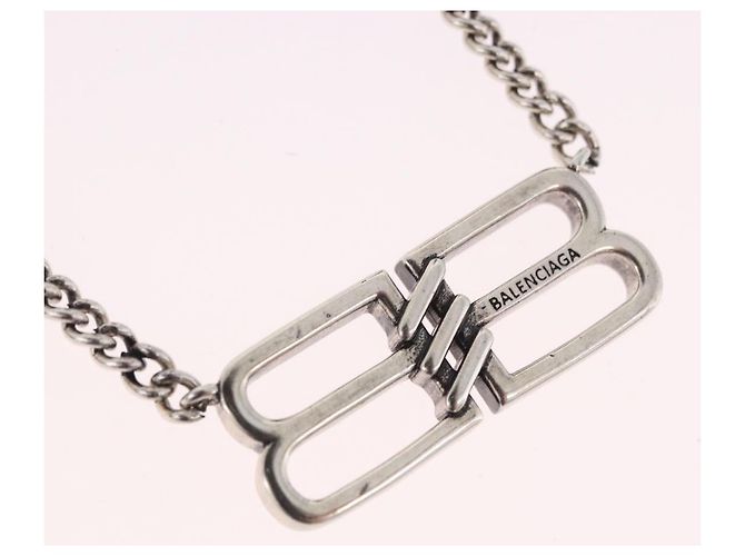 Collana BALENCIAGA BB Icon metallo Silver tone Auth 186316A - vista 3