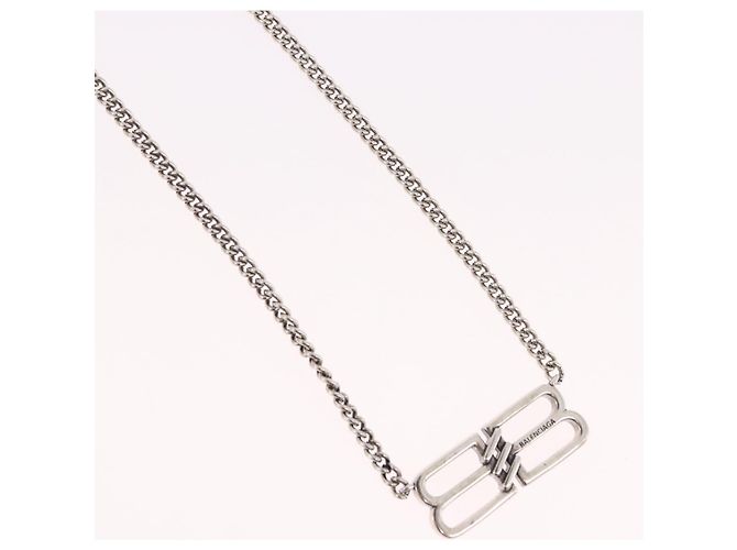 Collana BALENCIAGA BB Icon metallo Silver tone Auth 186316A - vista 4