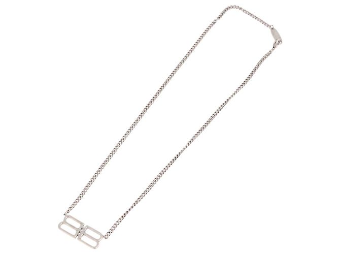 Collana BALENCIAGA BB Icon metallo Silver tone Auth 186316A - vista 9