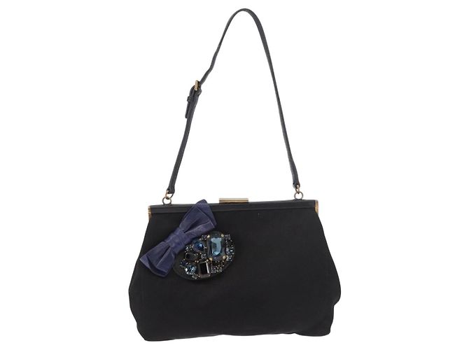 Borsa Miu Miu in raso nero e oro Auth 187043A D'oro - vista 13