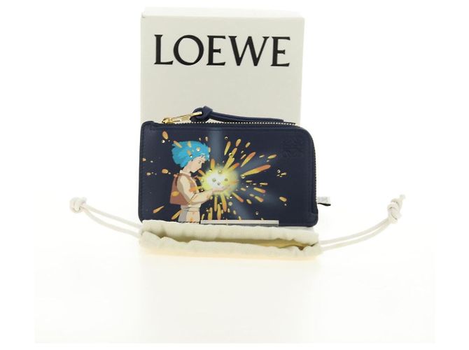 LOEWE Studio Ghibli Howl's Moving Castle Tarjetero de cuero azul marino Auth 167414SM Dorado - vista 12