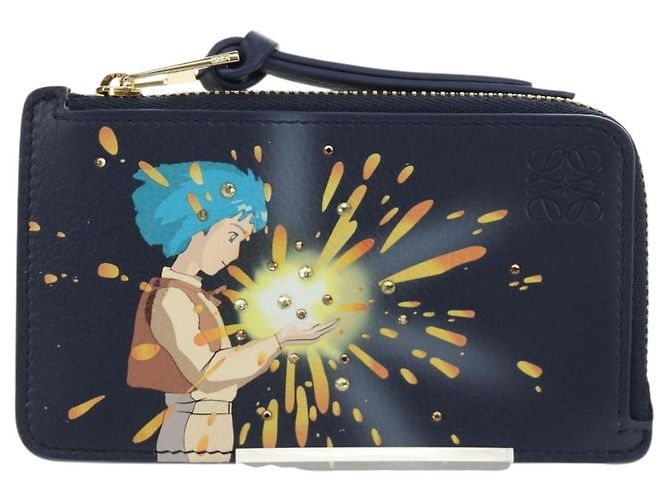 LOEWE Studio Ghibli Howl's Moving Castle Tarjetero de cuero azul marino Auth 167414SM Dorado - vista 13