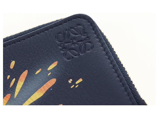 LOEWE Studio Ghibli Howl's Moving Castle Tarjetero de cuero azul marino Auth 167414SM Dorado - vista 17