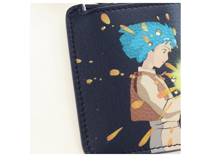 LOEWE Studio Ghibli Howl's Moving Castle Tarjetero de cuero azul marino Auth 167414SM Dorado - vista 18