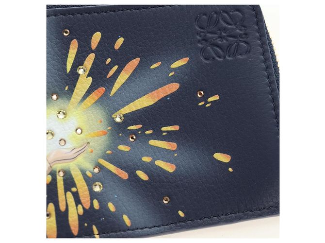 LOEWE Studio Ghibli Howl's Moving Castle Tarjetero de cuero azul marino Auth 167414SM Dorado - vista 19