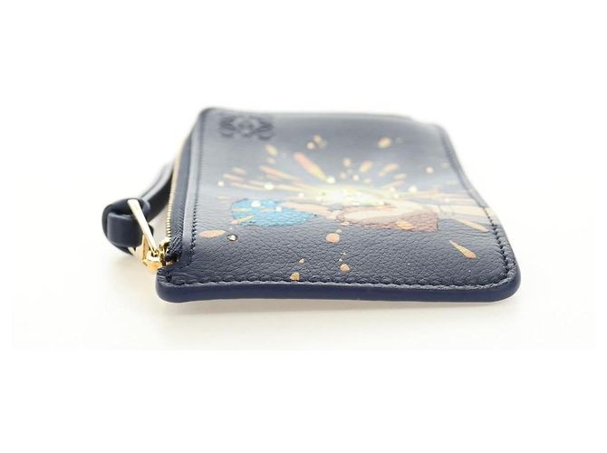 LOEWE Studio Ghibli Howl's Moving Castle Tarjetero de cuero azul marino Auth 167414SM Dorado - vista 3