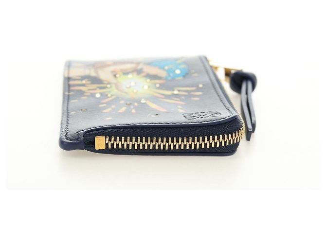 LOEWE Studio Ghibli Howl's Moving Castle Tarjetero de cuero azul marino Auth 167414SM Dorado - vista 4