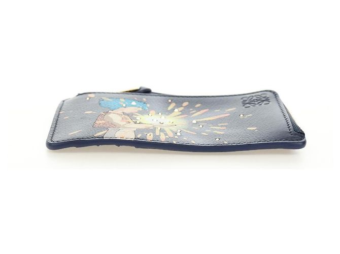 LOEWE Studio Ghibli Howl's Moving Castle Tarjetero de cuero azul marino Auth 167414SM Dorado - vista 6