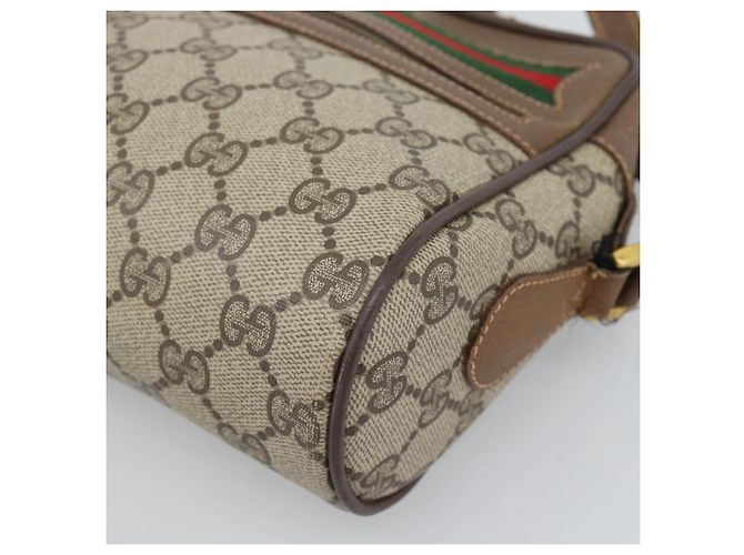 Borsa a Spalla GUCCI GG Supreme Web Sherry Line PVC Beige Oro Auth 186057 D'oro - vista 10