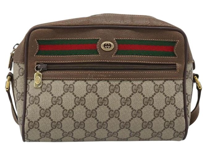 Borsa a Spalla GUCCI GG Supreme Web Sherry Line PVC Beige Oro Auth 186057 D'oro - vista 13
