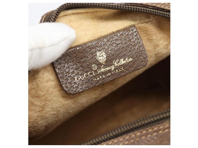 Borsa a Spalla GUCCI GG Supreme Web Sherry Line PVC Beige Oro Auth 186057 D'oro - vista 18