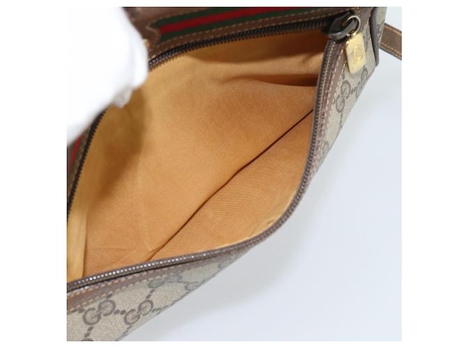 Borsa a Spalla GUCCI GG Supreme Web Sherry Line PVC Beige Oro Auth 186057 D'oro - vista 21