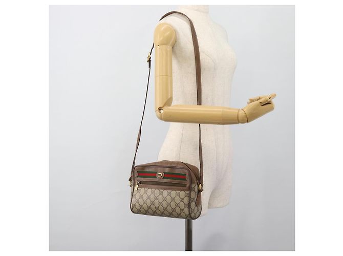 Borsa a Spalla GUCCI GG Supreme Web Sherry Line PVC Beige Oro Auth 186057 D'oro - vista 22