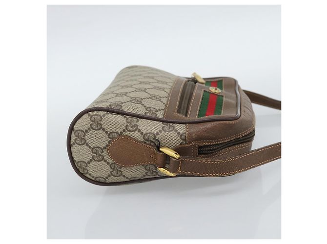 Borsa a Spalla GUCCI GG Supreme Web Sherry Line PVC Beige Oro Auth 186057 D'oro - vista 4