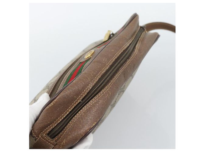 Borsa a Spalla GUCCI GG Supreme Web Sherry Line PVC Beige Oro Auth 186057 D'oro - vista 6