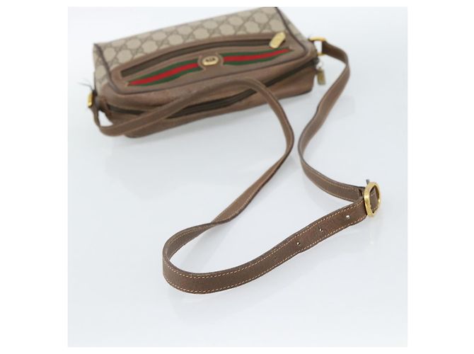 Borsa a Spalla GUCCI GG Supreme Web Sherry Line PVC Beige Oro Auth 186057 D'oro - vista 7