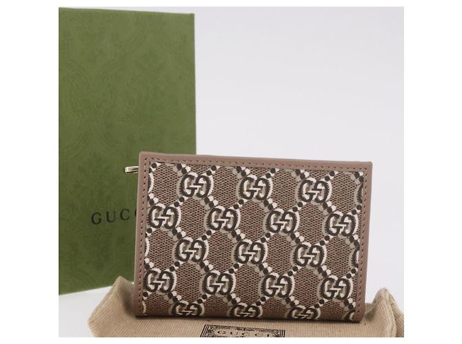 Portafoglio GUCCI GG Supreme PVC Beige Oro 795060 Auth 186154M D'oro - vista 12