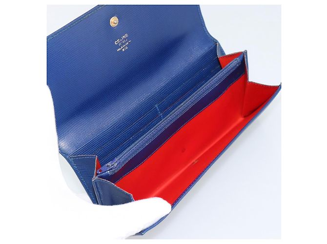Céline CELINE Long Wallet Leder Blau Gold Auth 186718A Golden - Ansicht 8