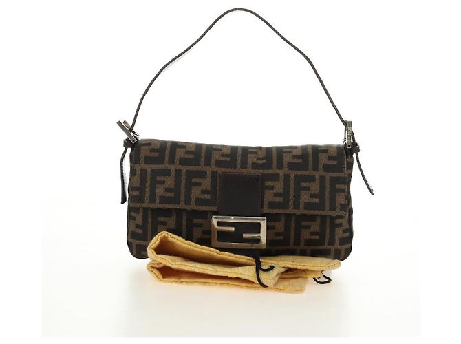 FENDI Zucca Canvas Mamma Baguette Shoulder Bag Black Brown Auth 186044SAM Marrone Nero - vista 12