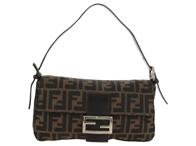 FENDI Zucca Canvas Mamma Baguette Shoulder Bag Black Brown Auth 186044SAM Marrone Nero - vista 13
