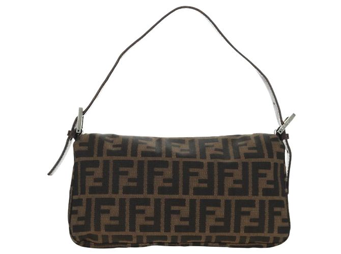 FENDI Zucca Canvas Mamma Baguette Shoulder Bag Black Brown Auth 186044SAM Marrone Nero - vista 2