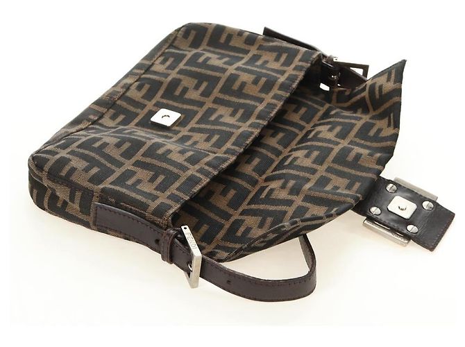 FENDI Zucca Canvas Mamma Baguette Shoulder Bag Black Brown Auth 186044SAM Marrone Nero - vista 21