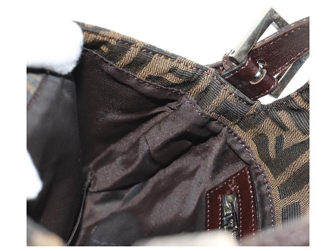 FENDI Zucca Canvas Mamma Baguette Shoulder Bag Black Brown Auth 186044SAM Marrone Nero - vista 24