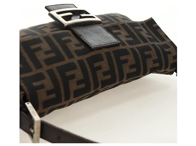 FENDI Zucca Canvas Mamma Baguette Shoulder Bag Black Brown Auth 186044SAM Marrone Nero - vista 6